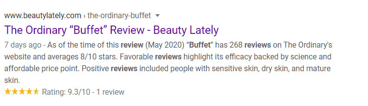 Review Google Rich Snippet Example